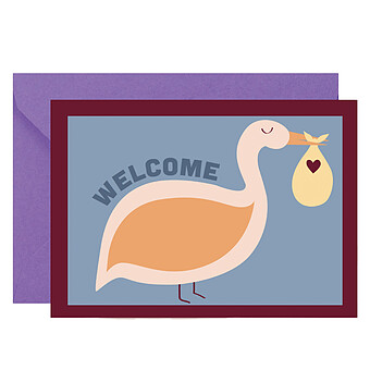 Carte Welcome Baby Cigogne