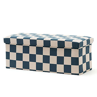 Pouf Banc de Rangement - Carreaux Damiers Bleu