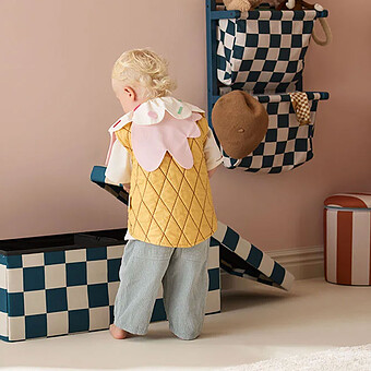 Pouf Banc de Rangement - Carreaux Damiers Bleu
