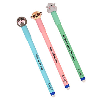 Lot de 3 Stylos Effaçables Bo-Bo - Morse, Surricate et Hippopotame