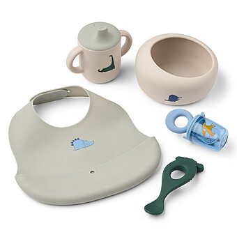 Set Repas 5 Pièces Mileah - Dino Roar Dove Blue