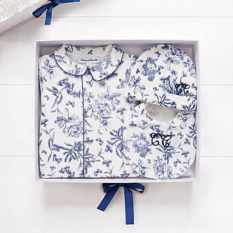 Coffret de Naissance Toile de Jouy Bleu - 1 Mois