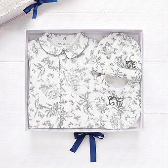 Coffret de Naissance Toile de Jouy Gris - 1 Mois