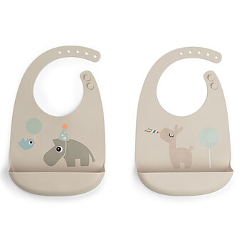 Lot de 2 Bavoirs Silicone - Celebration Sable