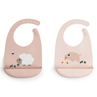 Lot de 2 Bavoirs Silicone - Tiny Farm Rose