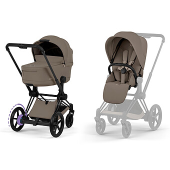 Pack Poussette e-Priam Confort Matt Black + Nacelle Pliable - Coconut Brown