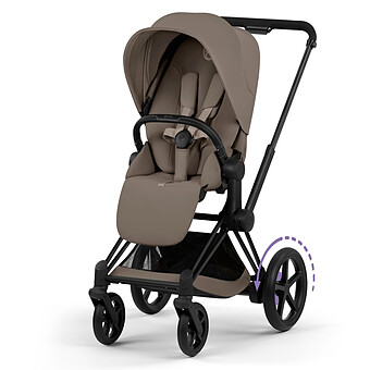 Pack Poussette e-Priam Confort Matt Black + Nacelle Pliable - Coconut Brown