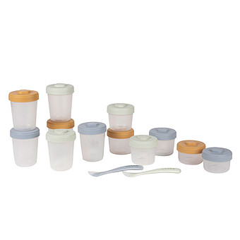 Pack Premier Repas 12 Portions Clip + 2 Cuillères 1er Âge Silicone - Galet