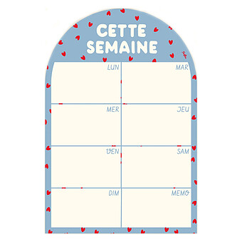 Cette Semaine Planning Hebdomadaire Magnétique Arche - Bleu Coeurs Rouges