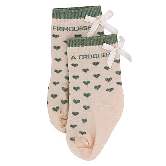 Chaussettes Coeurs Frimousse à Croquer Vert de Gris - 6/18 Mois