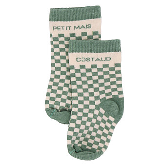 Chaussettes Damier Petit mais Costaud Vert de Gris - 6/18 Mois