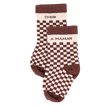 Chaussettes Damier Chéri à Maman Mocha - 6/18 Mois