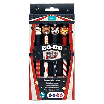 Lot de 4 Stylos Effaçables Bo-Bo Circus - Bunette, Gala, Nutty et Master Simon
