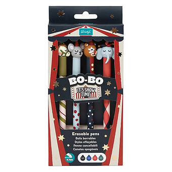 Lot de 4 Stylos Effaçables Bo-Bo Circus - Twirly, Pip, Risoso et Elefunny