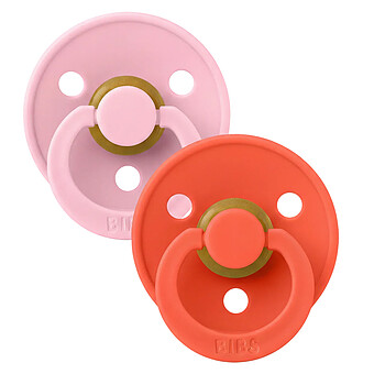 Lot de 2 Sucettes Rondes Colour Baby Pink & Tango - 6/18 Mois