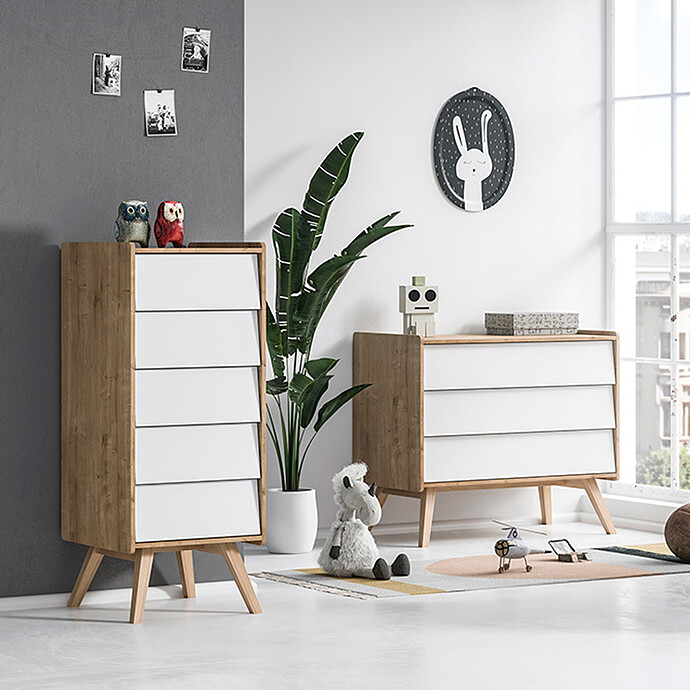 Chiffonnier Vintage - Chêne et Blanc Vox Meubles