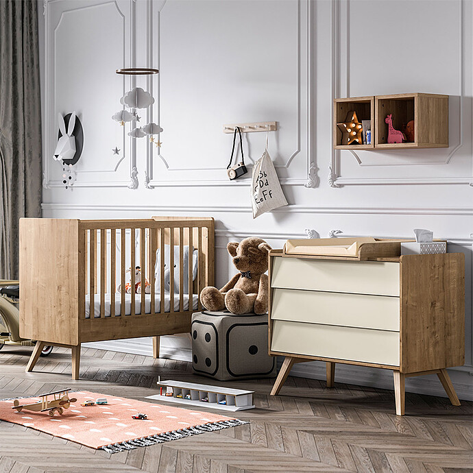 Lit Bébé Vintage Chêne - 60 x 120 cm Vox Meubles