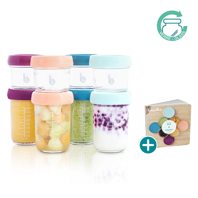 Lot de 8 Babybols en Verre 100 et 200 ml et Livre de Recettes Babymoov