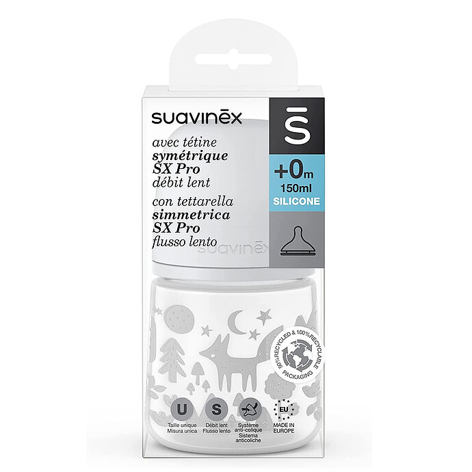 Biberon Tétine Symétrique SX Pro Fox Gris - 150 ml Suavinex