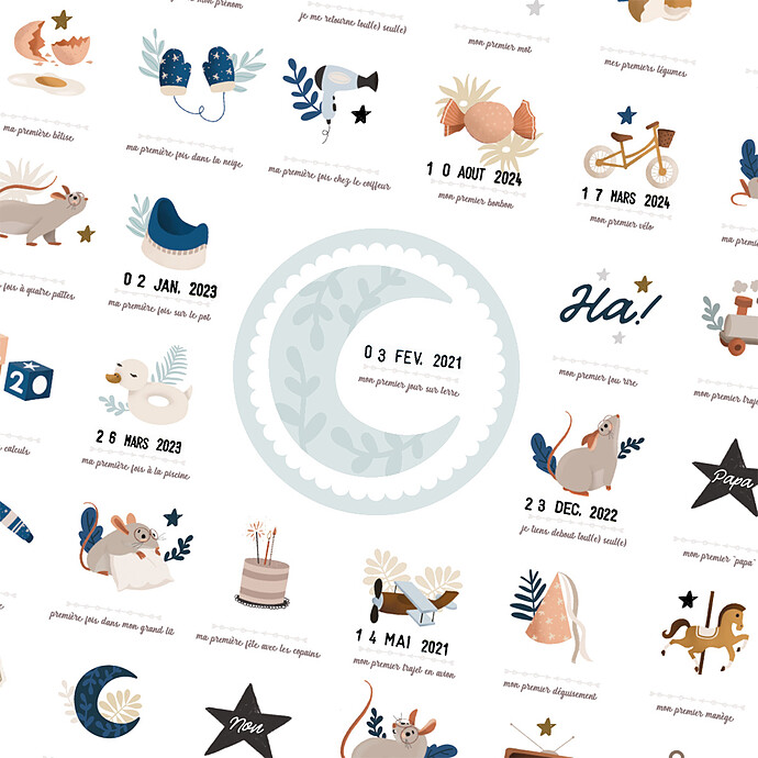 Affiche Mes Premières Fois Bleu Cobalt Maman et Papa - 50 x 40 cm Les Petites Dates