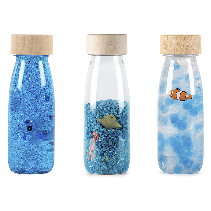 Lot de 3 Bouteilles Sensorielles Float Spy & Sound - Bleu Mer Poisson Petit Boum