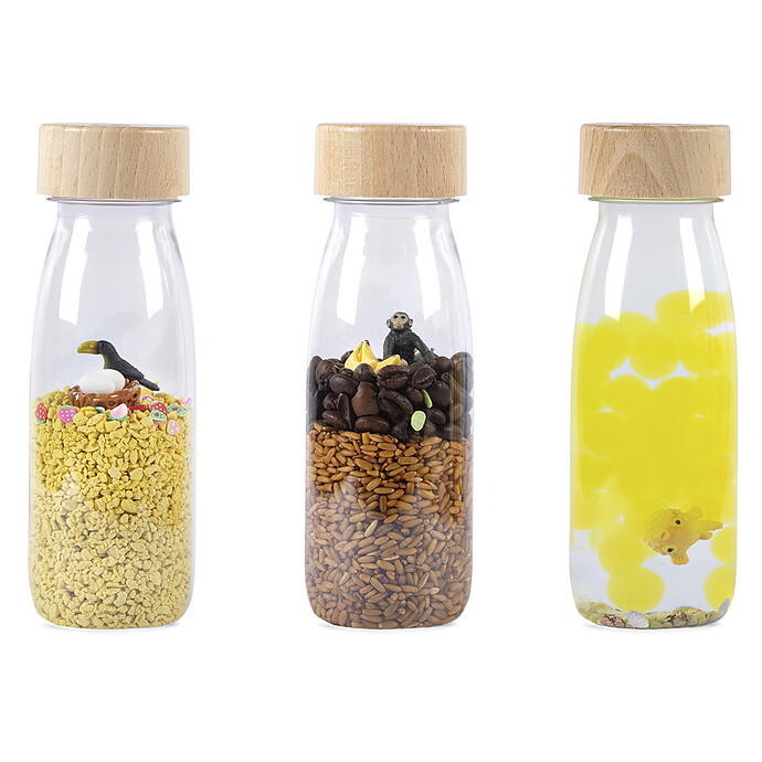 Lot de 3 Bouteilles Sensorielles Sound - Toucan Singe Poisson Globe Petit Boum