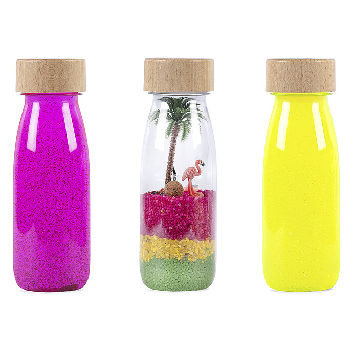 Lot de 3 Bouteilles Sensorielles Float & Spy - Rose Jaune Fluo Flamant Rose Petit Boum