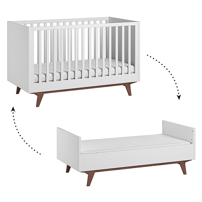 Achat Lit Bébé Evolutif Mid Blanc et Noix - 70 x 140 cm