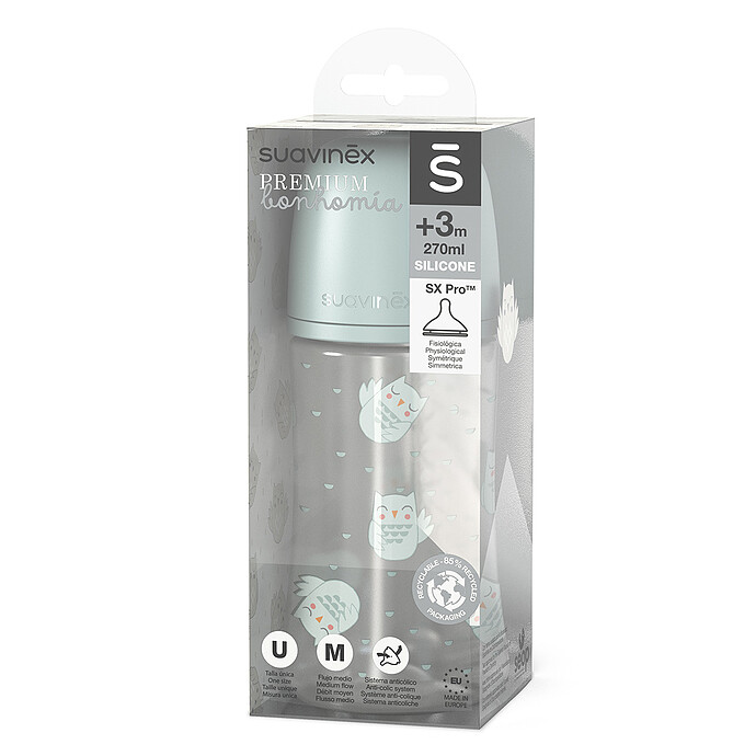 Biberon Tétine Symétrique SX Pro Bonhomia Vert - 270 ml Suavinex