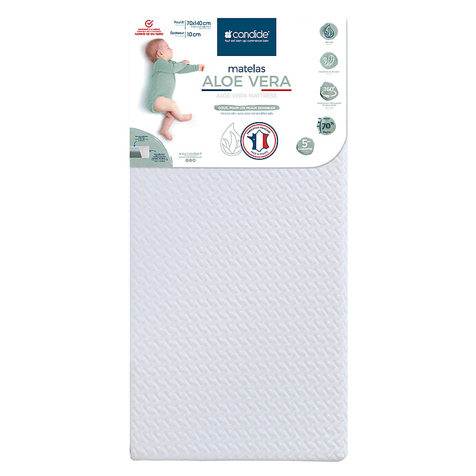 Matelas Aloé Vera Déhoussable - 70 x 140 cm Candide