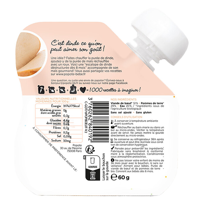 Gourde Repas Bio Dinde - 60 g Popote