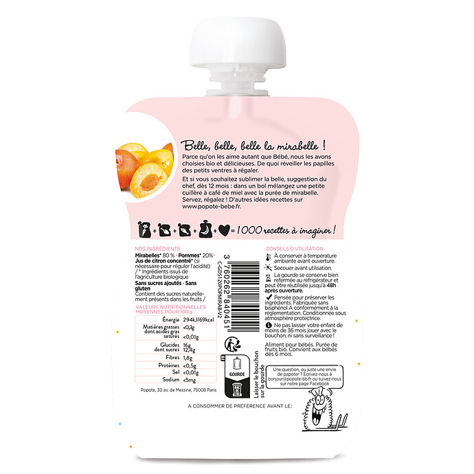 Gourde Repas Bio Mirabelles - 120 g Popote