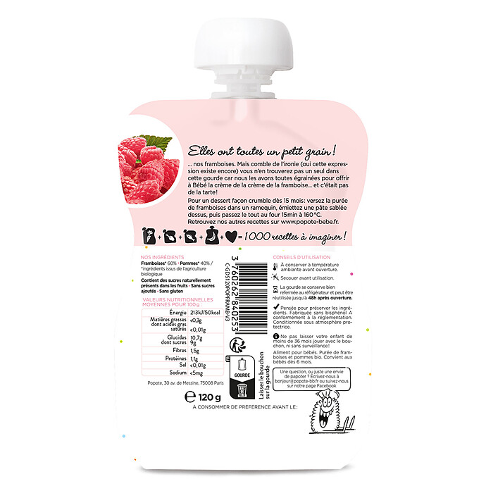 Gourde Repas Bio Framboises - 120 g Popote