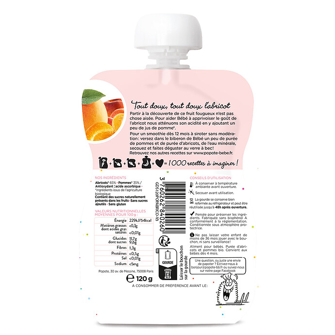 Gourde Repas Bio Abricot - 120 g Popote
