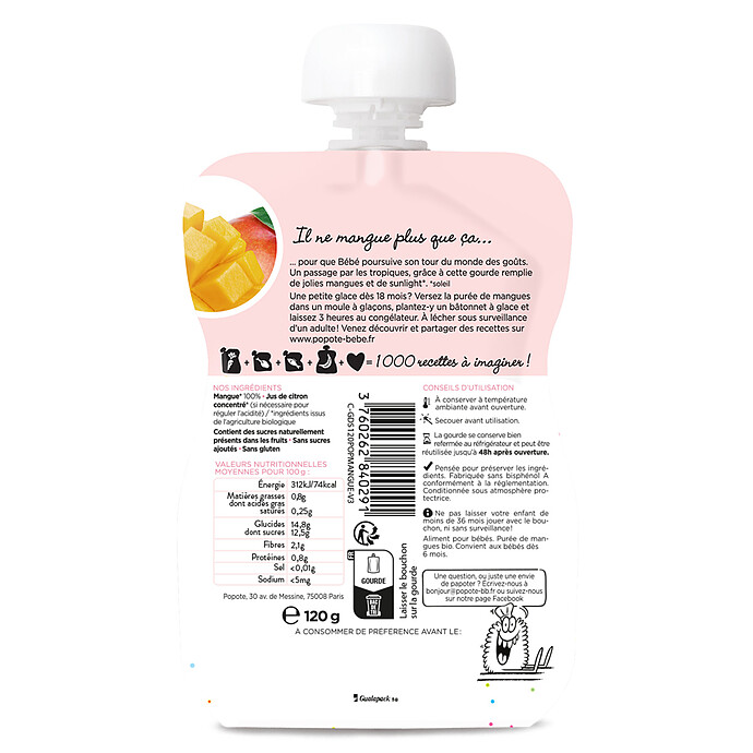 Gourde Repas Bio Mangue - 120 g Popote