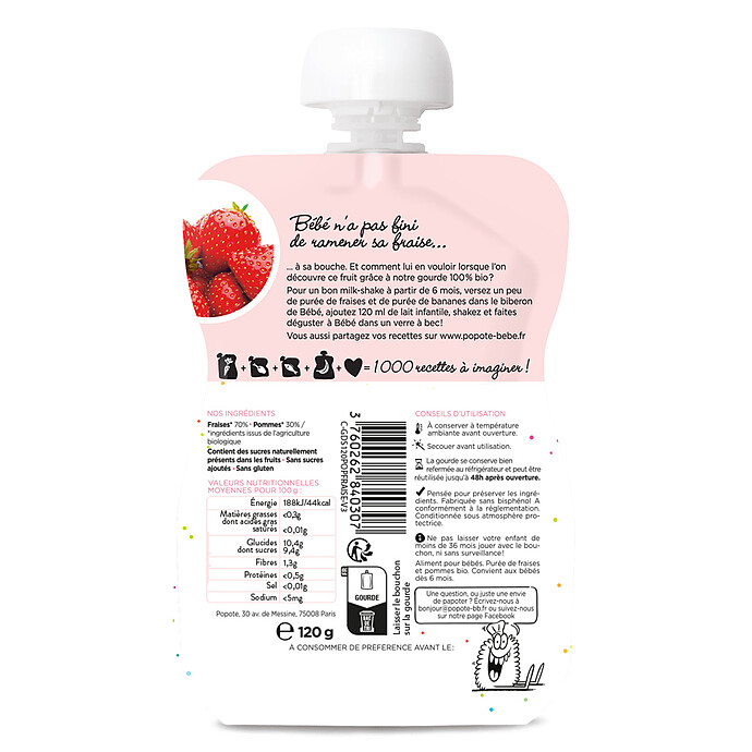Gourde Repas Bio Fraises - 120 g Popote
