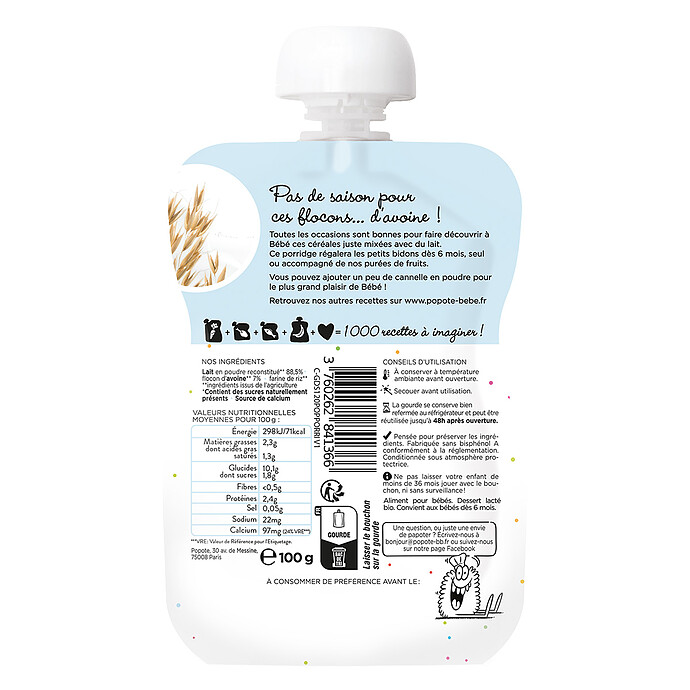 Gourde Repas Bio Porridge - 100 g Popote