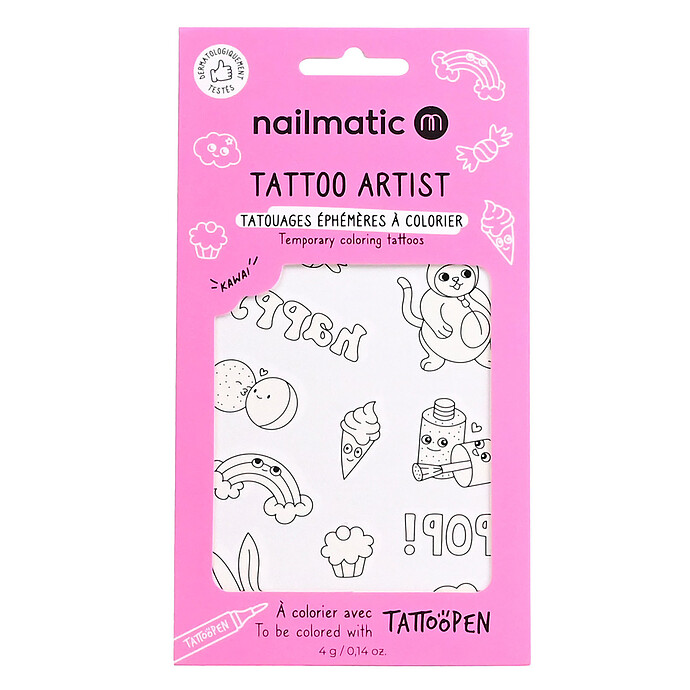Planche de Tatouages à Colorier - Kawaï Nailmatic