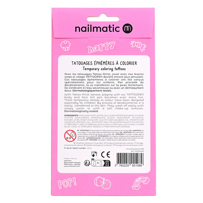Planche de Tatouages à Colorier - Kawaï Nailmatic