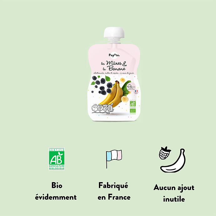 Gourde Repas Bio Mûres et Banane - 120 g Popote