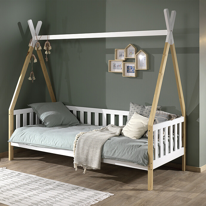 Achat Lit Tipi avec Barrière Blanc - 90 x 200 cm