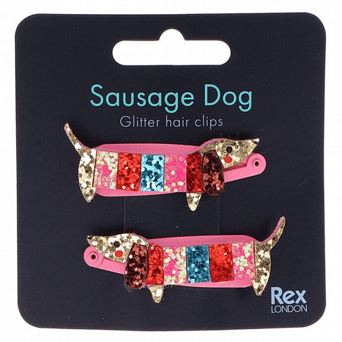 Lot de 2 Barrettes à Paillettes - Chien Saucisse Rex London