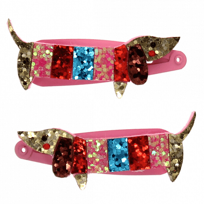 Lot de 2 Barrettes à Paillettes - Chien Saucisse Rex London
