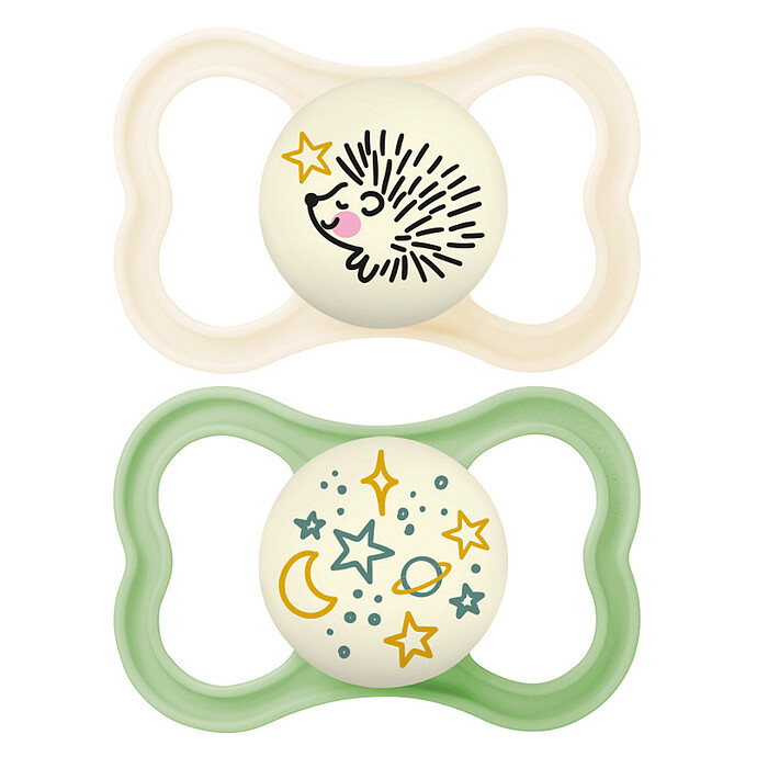 Lot de 2 Sucettes Supreme Nuit Hérisson et Etoiles - 18 Mois + MAM