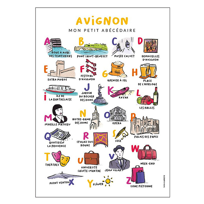 Affiche Abécédaire Avignon - 40 x 30 cm Tata Clairette