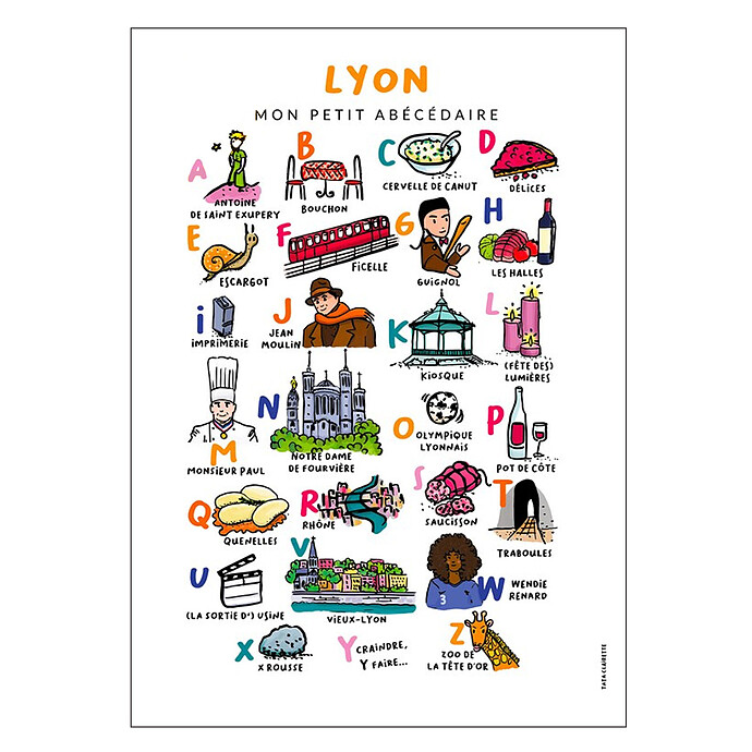Affiche Abécédaire Lyon - 70 x 50 cm Tata Clairette