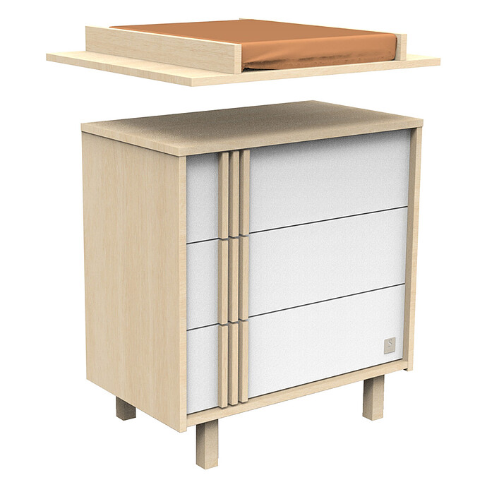 Commode et Plan à Langer Nature - Chêne Velour et Blanc Sauthon