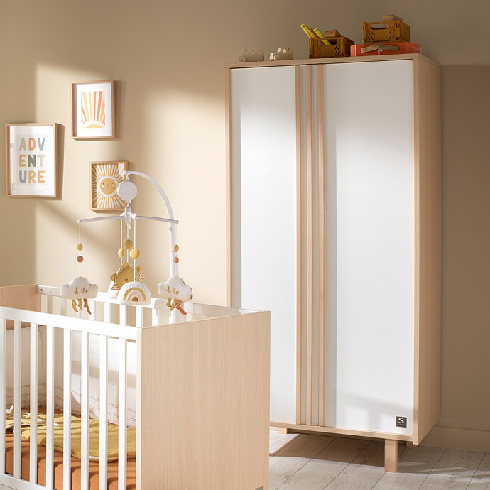 Armoire 2 Portes Nature - Chêne Velour et Blanc Sauthon
