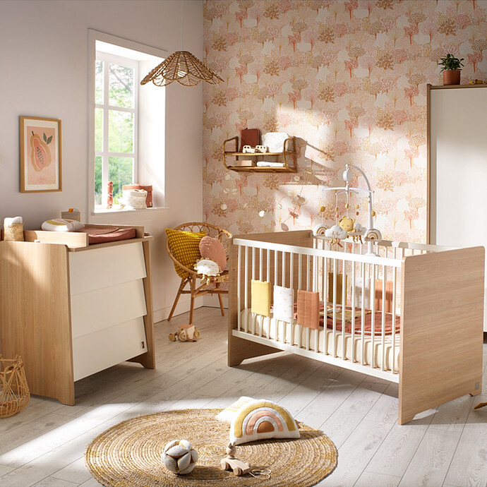 Chambre Duo Vanille 70 x 140 cm - Chêne Miel et Meringue Sauthon