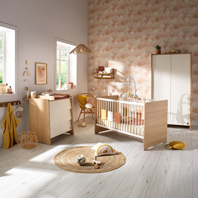 Chambre Trio Vanille 70 x 140 cm - Chêne Miel et Meringue Sauthon